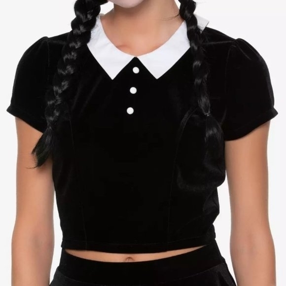 Hot Topic Tops - Hot Topic Velvet Cropped Top With White Collar- "Wednesday"- Size 3x
